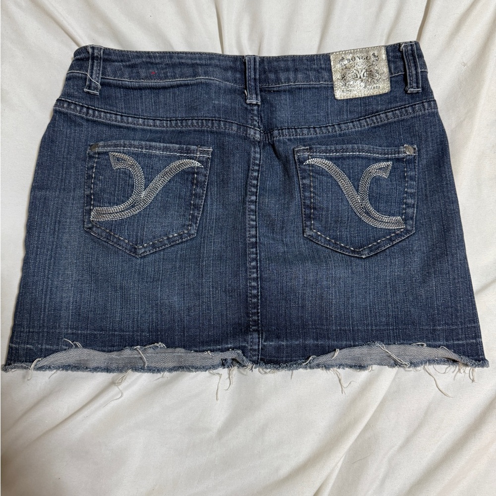 Denim Y2K Mini Skirt with Silver Embellishments
